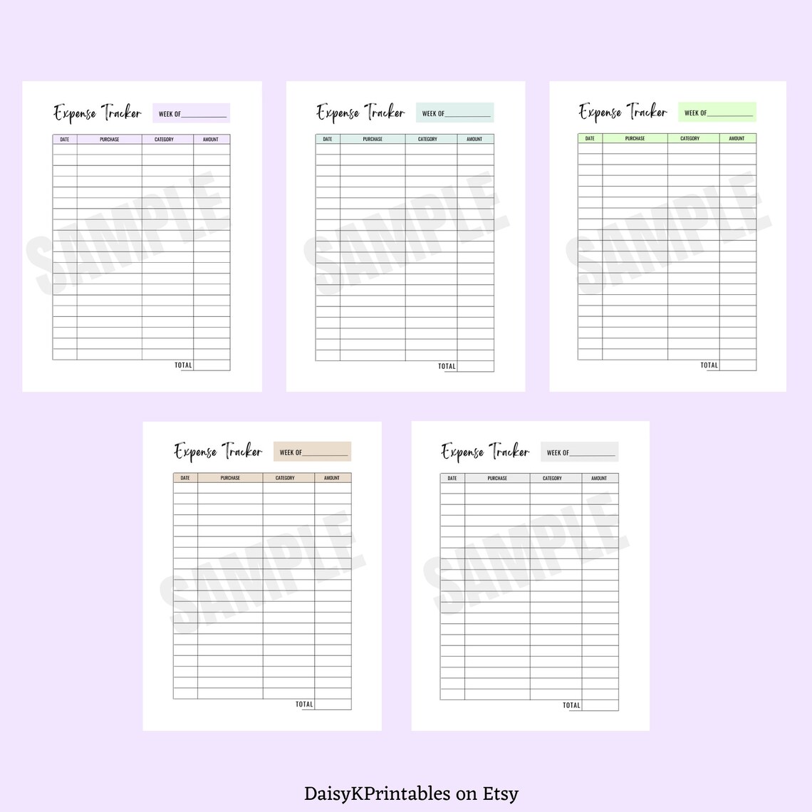 Expense Tracker Digital Download Printable PDF, Weekly Expense Log ...
