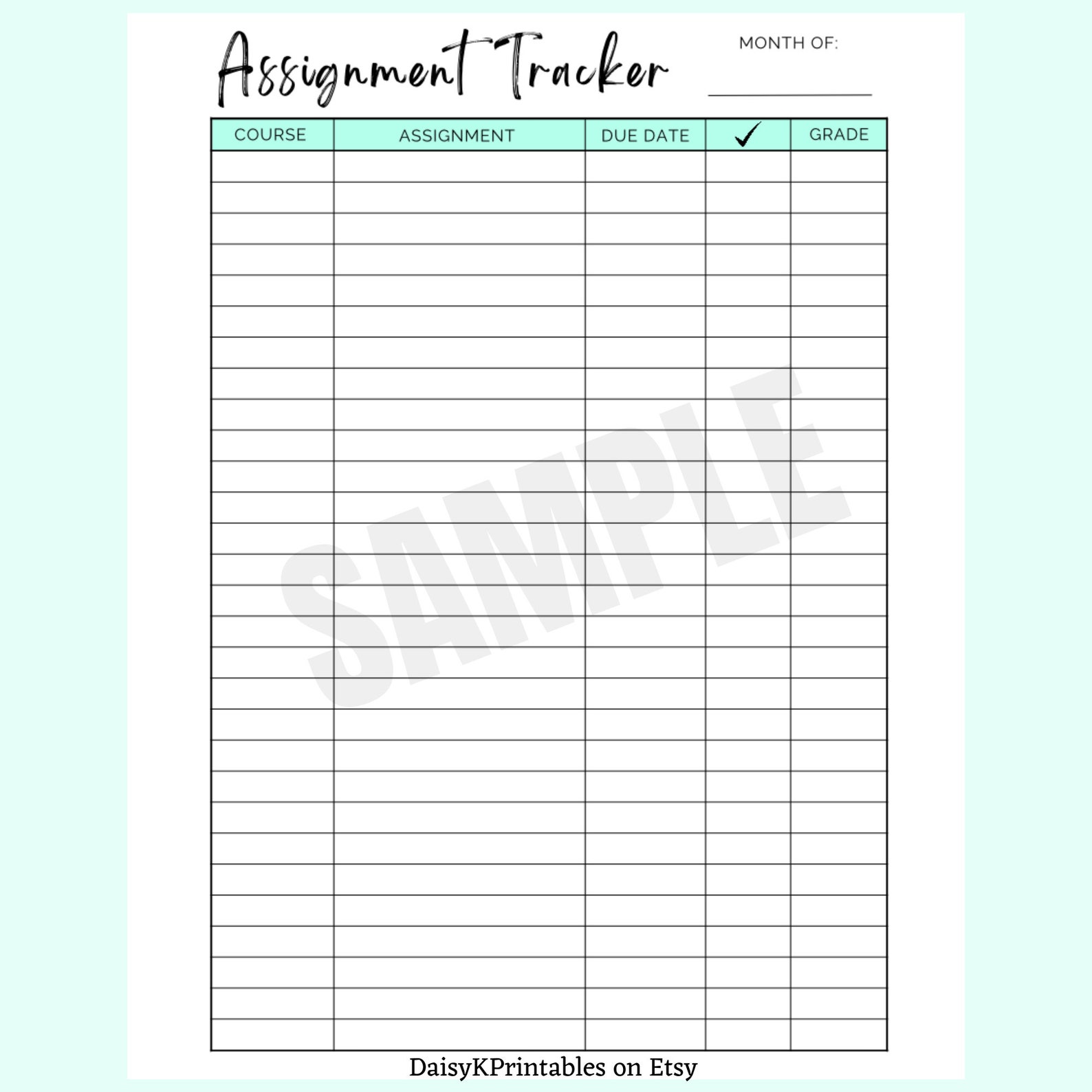 Assignment Tracker Printable Digital Download, Assignment Checklist PDF ...