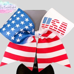 USA American Flag Cheer Bow