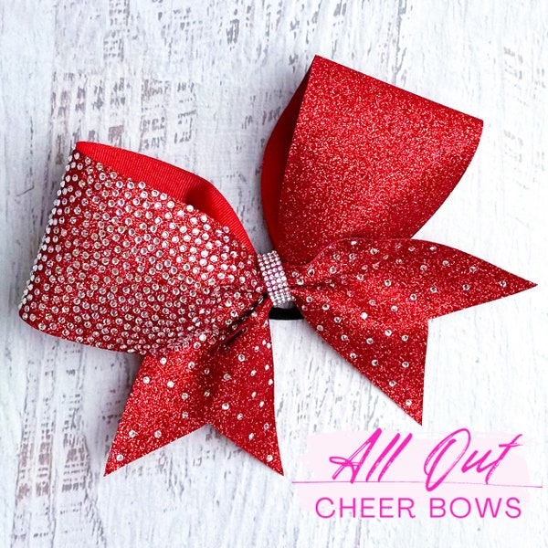 Faye Solid glitter Rhinestone Cheer Bow - Practice Bow - Team Bow - Competition Bow - Red, blue, green, yellow, black, white, pink