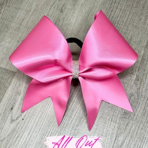 Hot Pink Satin Cheer Bow – Sparkly Rhinestone Accent – Perfect for Cheerleaders, Dance, Pink Out, Game Day, or Awareness - Choose any color!