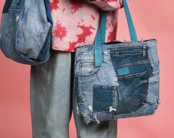 Denim patchwork Tote bag