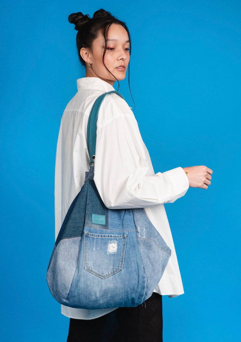 Upcycled Denim shoulder bag/backpack image 3