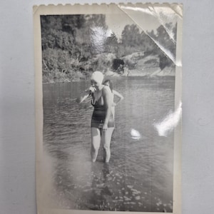 Vintage Black And White Photograph Of Laughing Girls In Swimwear