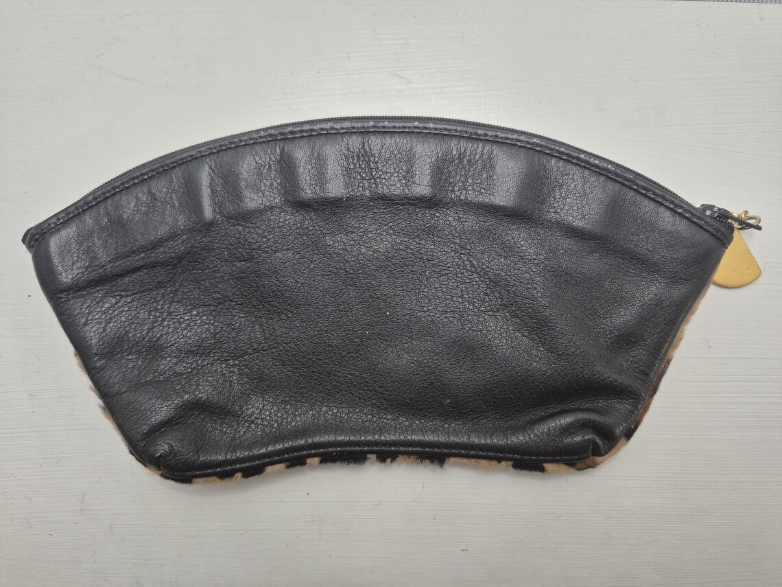 1988 Carey Adina Leopard Faux Fur Zip Pouch Clutch New York 80's Glam, foto 4 di 5