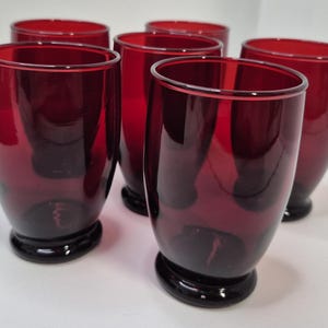 6 Anchor Hocking Royal Ruby Glass Baltic Pattern Juices Glasses