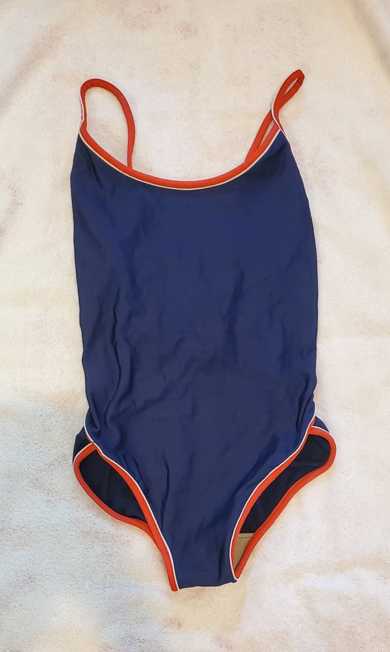 1970s Womens One Piece Swimsuit Blue Red White Rox