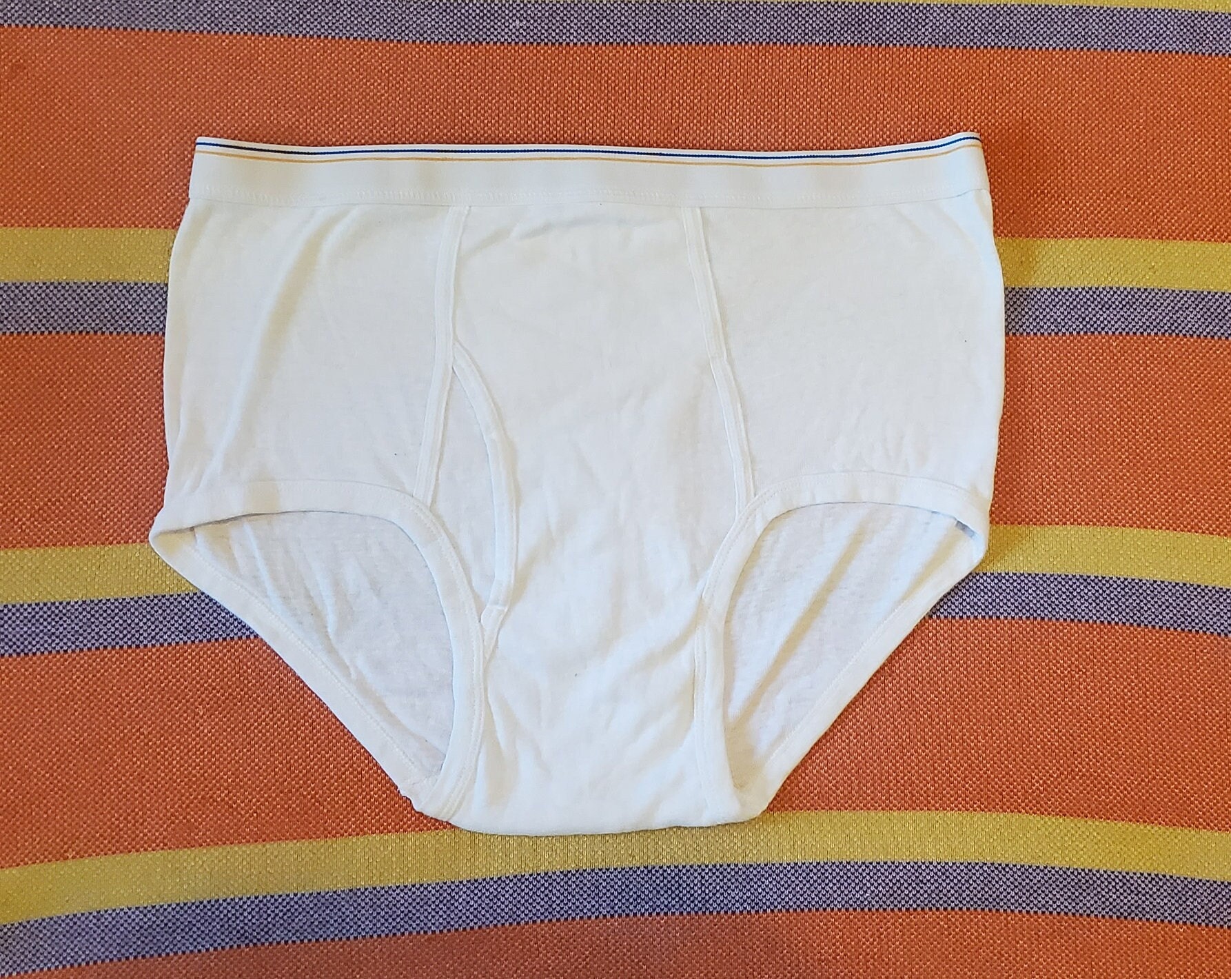 2 Vintage Fruit Of The Loom 2 Blue stripes White Briefs Size XL Extra Large.