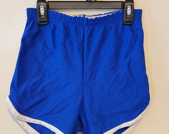 70-80-tals vintage gymshorts blå vita nylon små Windjammer Inc Retro