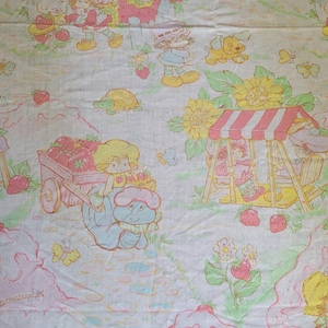 1980s Vintage Strawberry Shortcake Twin Flat Sheet Fabric