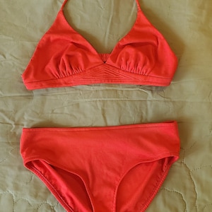 1970s Union Made Orange Bikini Retro Boho Two Piece Swimsuit Bathing Suit