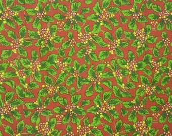 Large Vintage Holly Berry Table Cloth Tablecloth Christmas Holidays 98"x62" Red Green