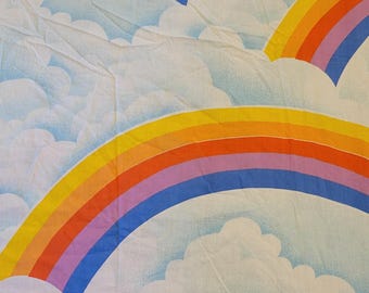 Sears Roebuck vintage twin hoeslaken regenbogen wolken stof jaren 80