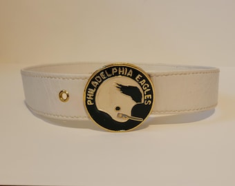 Cinturón y hebilla de cuero blanco vintage de los Philadelphia Eagles, NFL Football Philly
