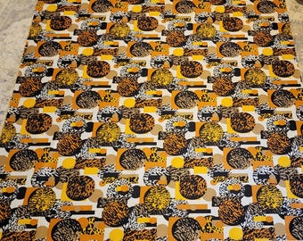 1970s Abstract Vintage Fabric Piece Remnant 1.5 Yards Yellow Orange Brown Print Stretchy