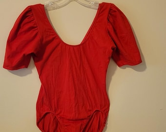 Danskin Vintage Women's Leotard Red Cap Short Sleeve Large Ballet Dance