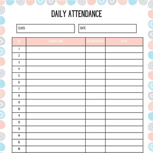 Pastel School Attendance Form