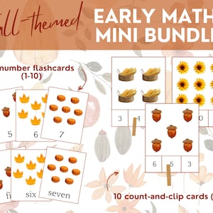 Printable Counting Bundle Count-and-Clip Cards Number Flashcards Counting Game Homeschool Preschool and Toddler