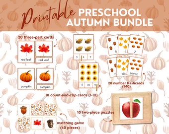 Printable Fall Preschool Curriculum Bundle: Montessori Three-Part Cards (PDF)
