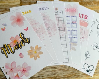 Book Journal Monthly pages | March Flowers Theme