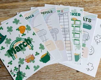 Book Journal Monthly pages | March St Patrick's DayTheme