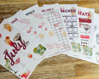 Book Journal Monthly pages | July Cocktails Theme