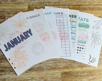 Book Journal Monthly pages | January Fireworks Theme