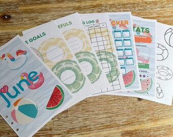 Book Journal Monthly pages | June Pool Day Theme
