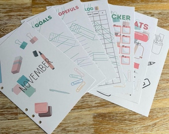 Book Journal Monthly pages | November Stationary Theme