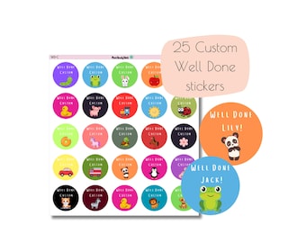Personalized Well Done Stickers | 25mm Kids Reward Stickers | Matte or Glossy