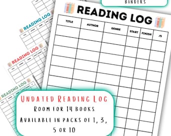 Undated Reading Log | A5 Book Journal Pages | Various Colours |