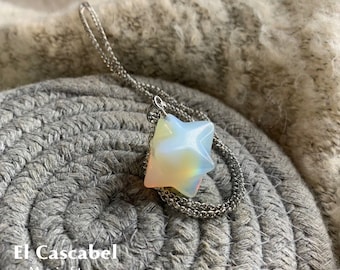 Maansteen ketting. Merkabah ster. Bescherming, liefde, intuïtie, mentale helderheid | Natuursteen. Energie amulet. Spiritueel cadeau