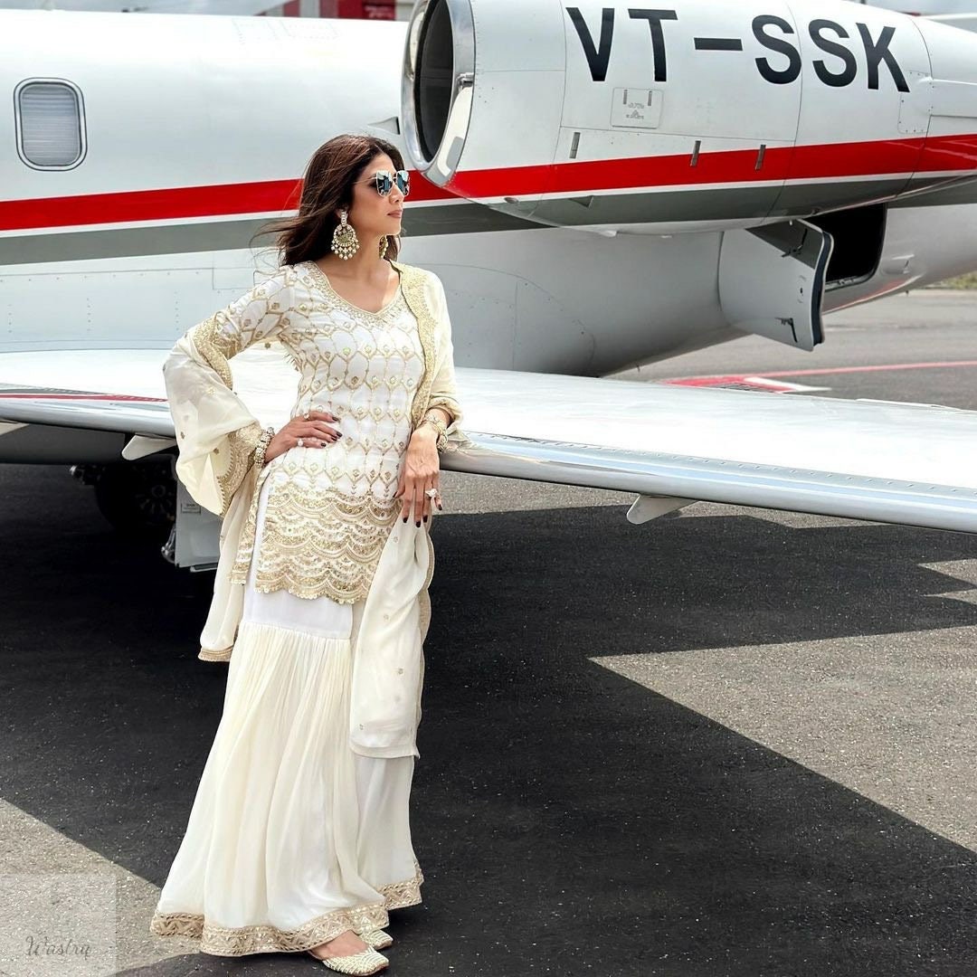 White sharara suit best sale design