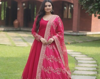 Roze basis Georgette anarkali jurk, outfit voor eid, eid speciale aankomsten, ramadan outfit, Pakistaanse jurk, ontwerper anarkali jurk