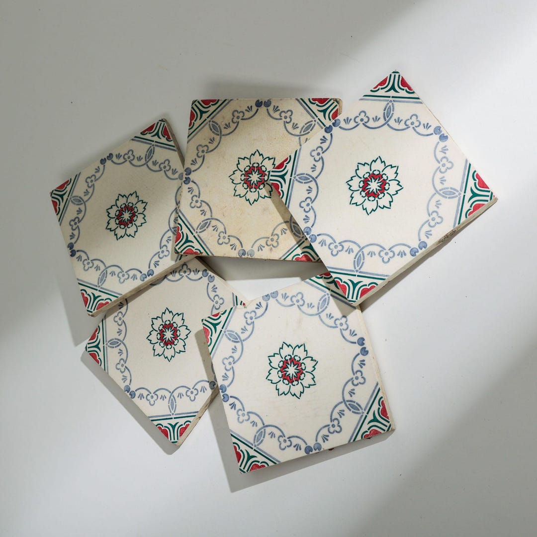 Vintage Ceramic Tile Coasters Set of 5 Mediterranean Style Decorative ...