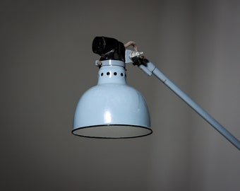 Vintage ernst rademacher germany architects desk lamp clamp lamp 1930’s enamel shade machine age factory worklamp.