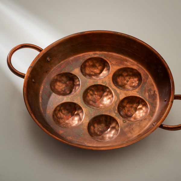 Vintage Copper Pan, Traditional Danish "pan cake balls" named Æbleskiver, Poffertje pan.