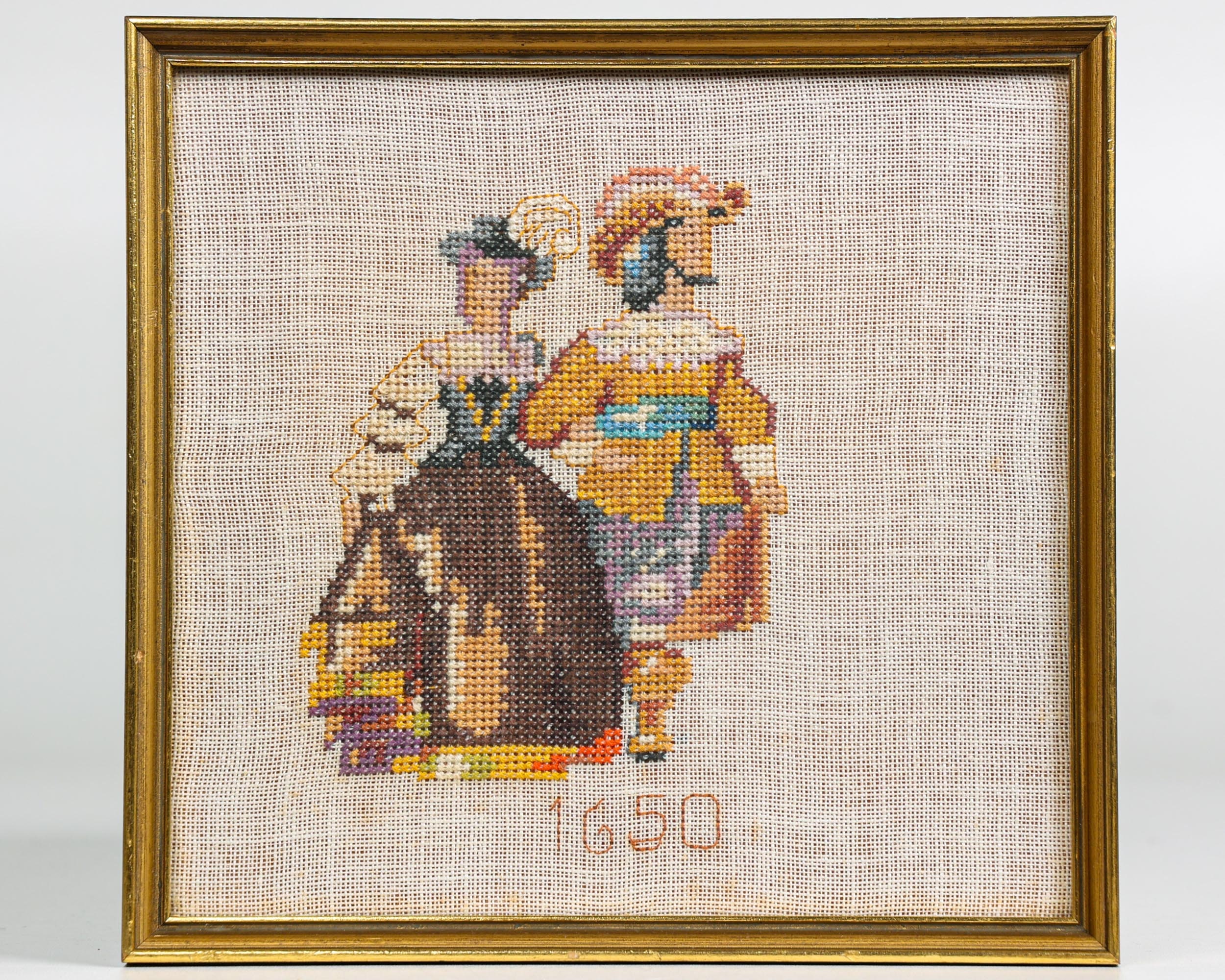 A Collection of 7 Vintage Gilded Wood Frames With Embroidered