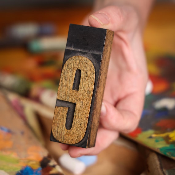 Vintage Wooden Letterpress Printing Block, 1940s Number or Letter