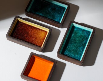 Set of 4 Square Bowl in Earthenware with a Beautiful Glaze inside from Knabstrup Keramik