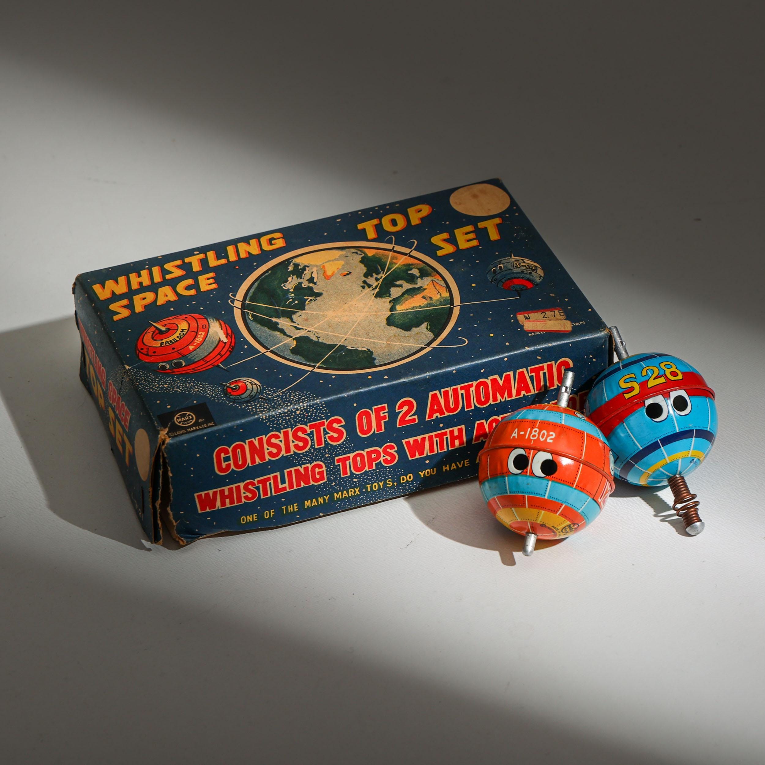 Vintage Marx Japan – Whistling Space Top Set – Vintage Tin Toy - Etsy