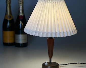 Vintage small table lamp, Denmark 1960’s brass and teak wood