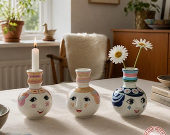 Set of 3 Bjørn Wiinblad Mie Series Vases & Candle Holder – Rosenthal Studio-Line, Danish Modern Art Pottery
