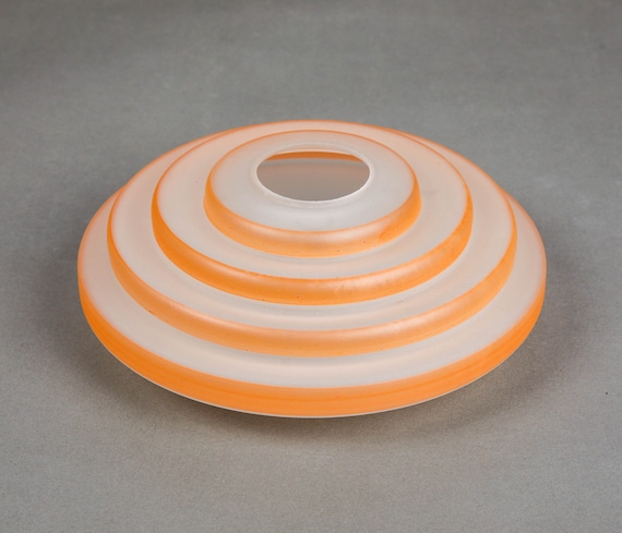 Lamp glass shades, old stock replacement, sanded glass with orange stripes, NOS