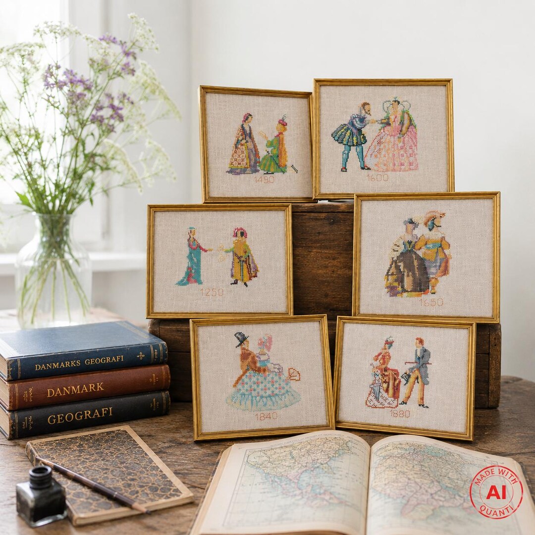A Collection of 7 Vintage Gilded Wood Frames With Embroidered