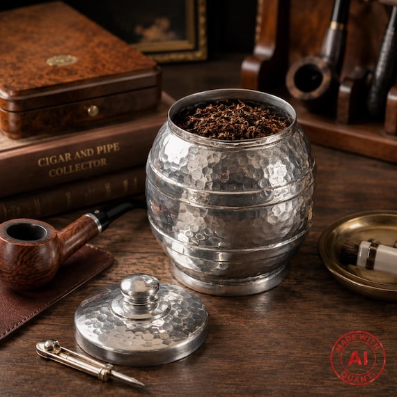 Vintage C.W. Obel Aalborg Hammered Metal Tobacco Tin With Lid