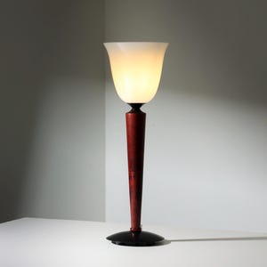 Handmade art deco style table lamp, designed after the mazda lamp from 1930, high quality finish with opaline shade.