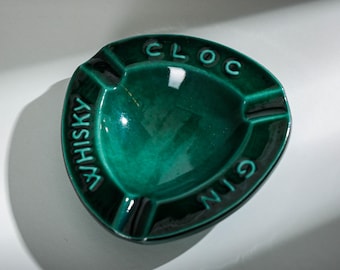 Vintage Cloc Whisky Gin Asbak van Knabstrup, groen geglazuurd keramiek, Deens design