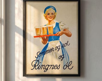 ビンテージ ノルウェー ビール ポスター - 「夏と太陽」 - Ringnes Øl