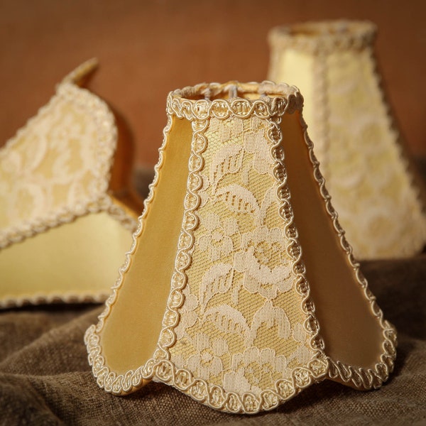 Vintage, french boudoir, laced, clip on lampshade. beautifully detailed, with elegant, glossy, beige, edging